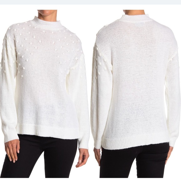 Nordstrom By Design Cupid Pompom Mock Neck Sweater Navy Blue Medium EUC - Picture 9 of 9